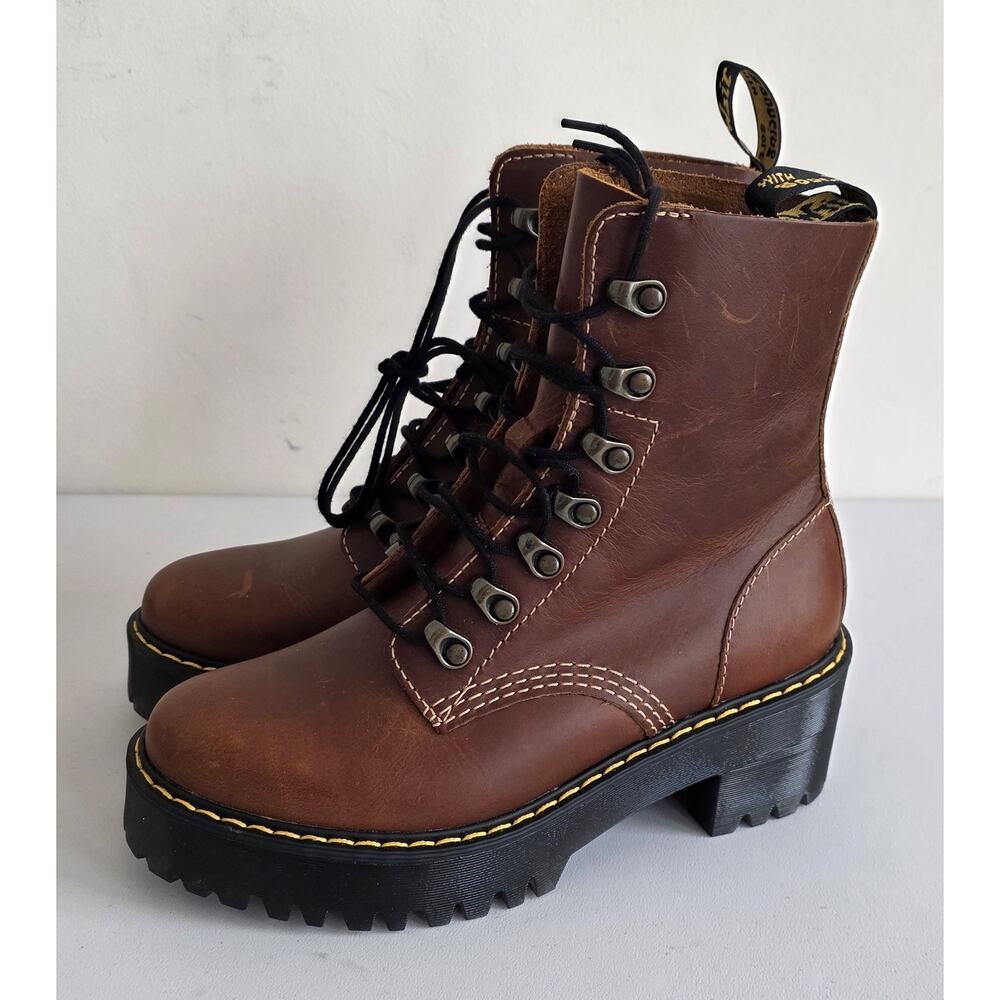 Dr. Martens Leona Orleans Leather Boots Butterscotch Brown Women's Size 6  NEW